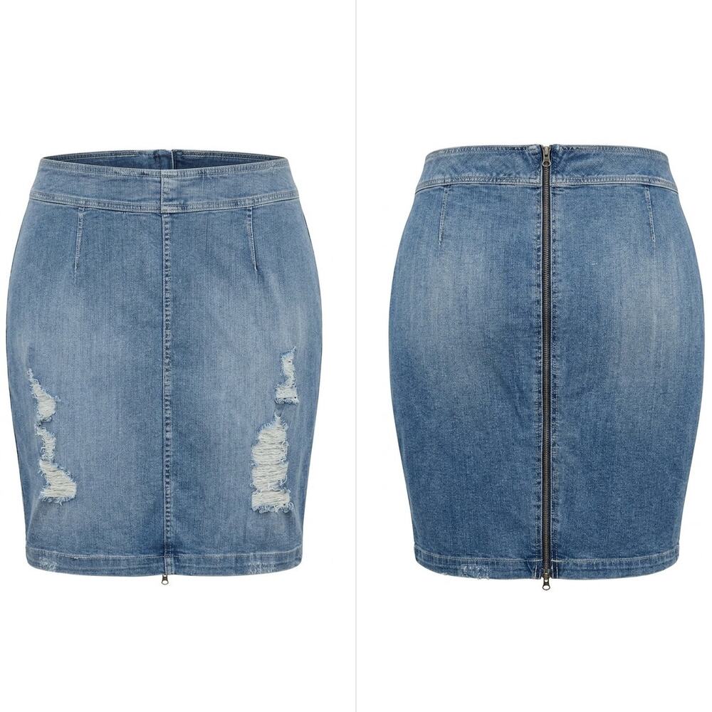 Torrid Blue Distressed Denim Back Zip Pencil Skirt Women Size 20